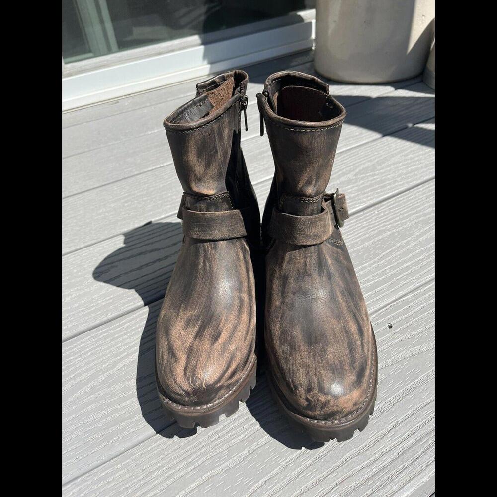 FreeBird By Steven Biker Boot Size 10 Distressed Brown Leather & Buckles